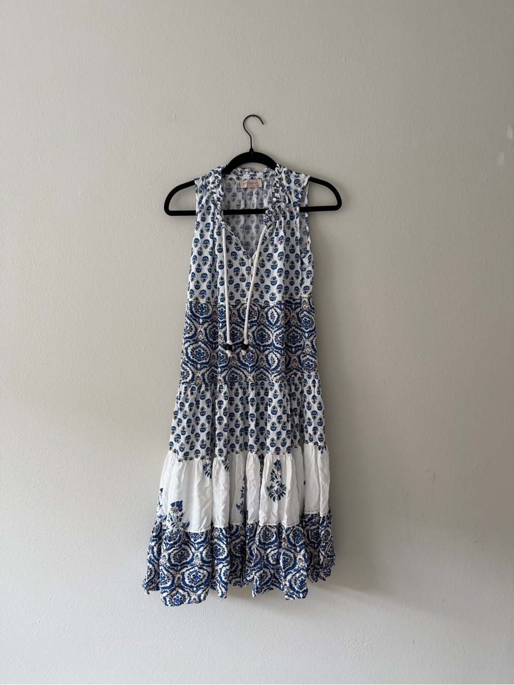 Philosophy White & Blue Tiered Printed Maxi Dress
